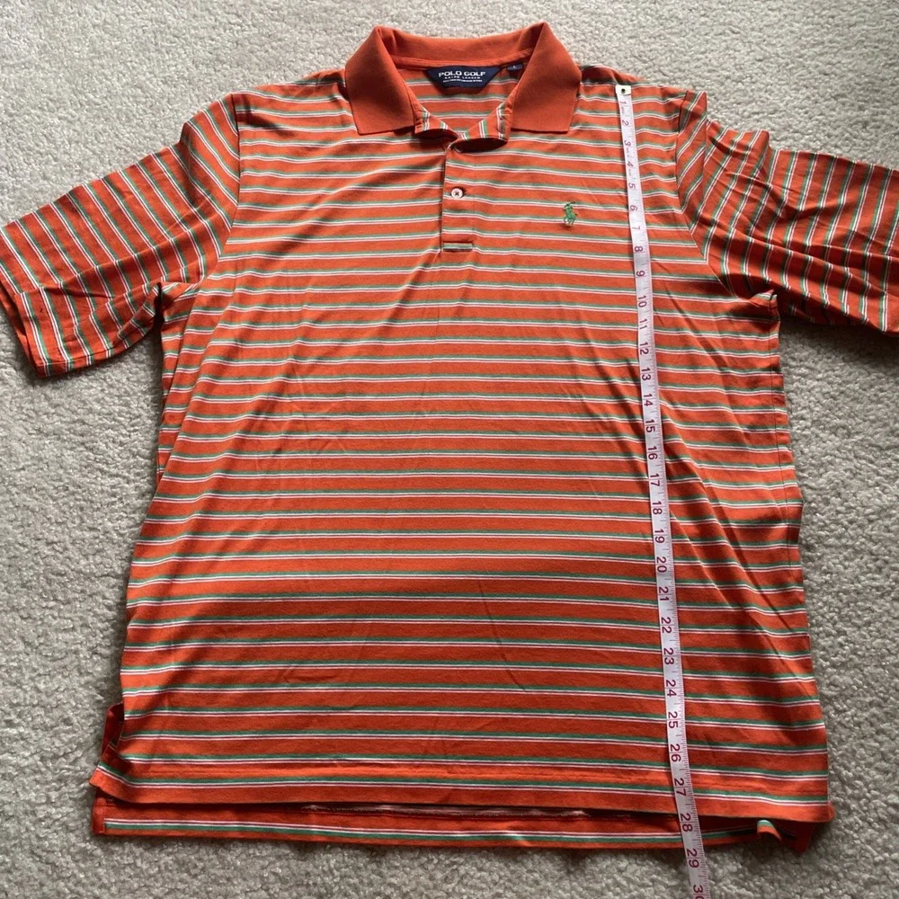 Ralph Lauren Polo Golf Polo Mens Large Orange Green Striped Pima Cotton Preowned